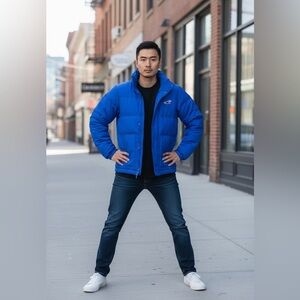 VINTAGE HOLLISTER Y2K BLUE PUFFER MENS JACKET COAT